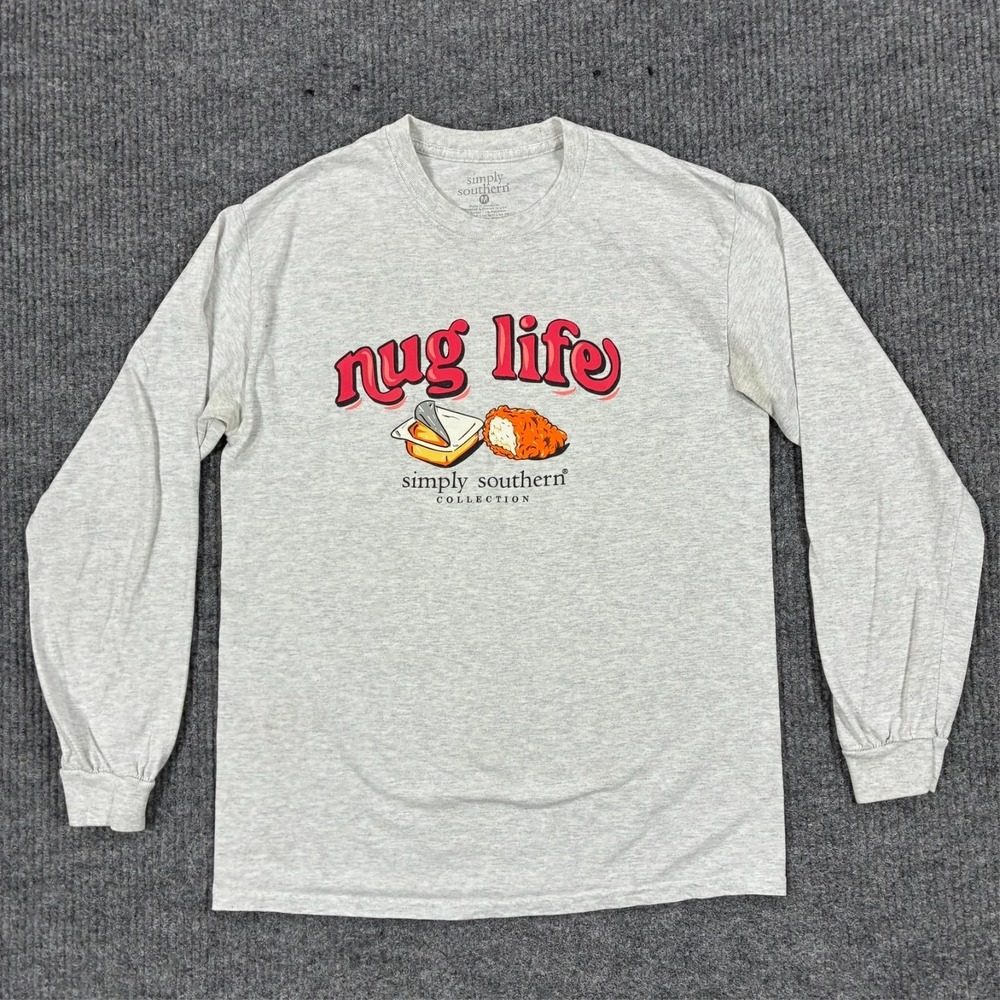 Simply Southern Mens Nug Life Graphic T-Shirt Gray Long Sleeve Size Medium